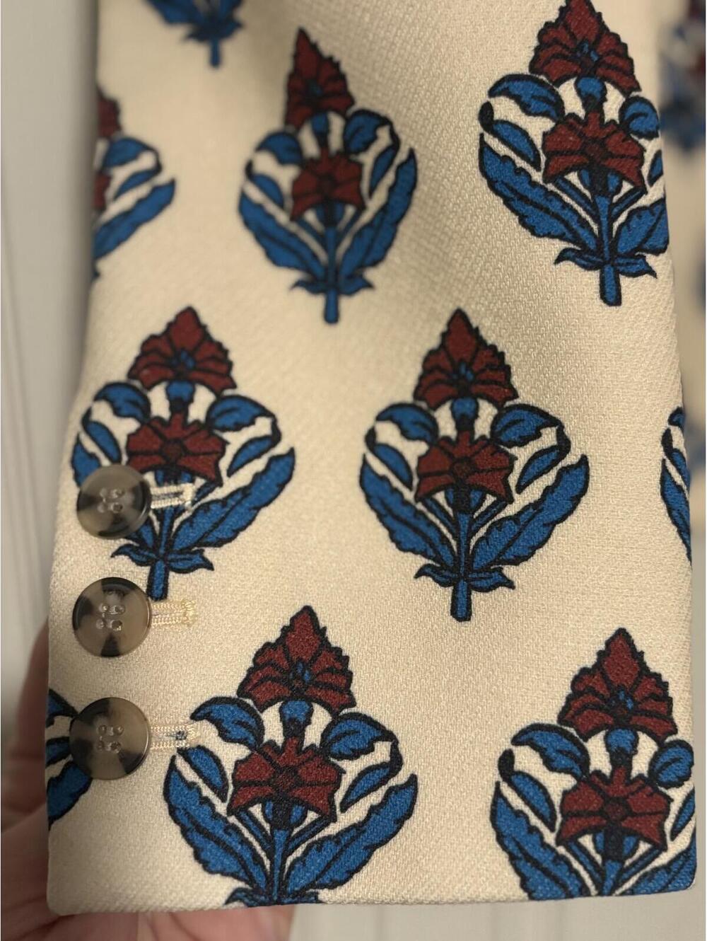 Tory Burch White & Multicolor Printed Twill Crepe Jacket - Picture 4 of 9